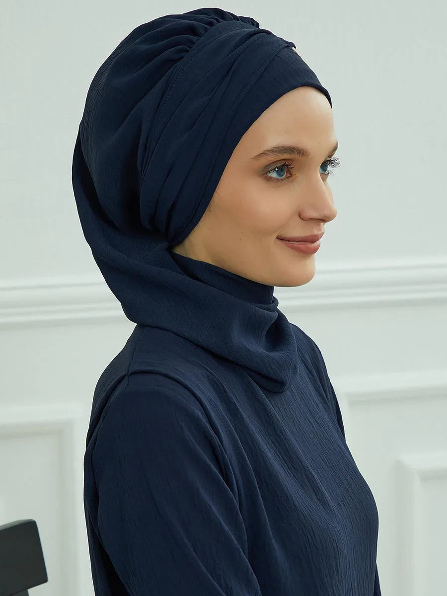 Ramadan Muslim Inner Hijabs For Woman  Turban Hijabs With Cap Islamic Muslim Jersey Head Scarf Headwraps Muslim Women Clothing